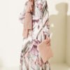 High Neck Floral Print Satin Dress Rose Dust - Imagen 3