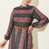 Printed Flared Dress with Stand Collar Anthracite – Bild 2