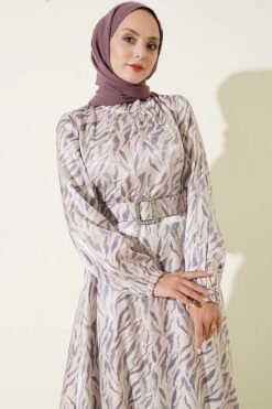 Alternative view of High Neck Jacquard Pattern Dress Lilac