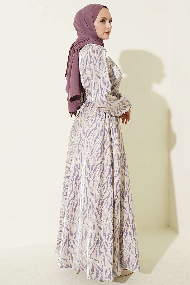 High Neck Jacquard Pattern Dress Lilac – Image 3