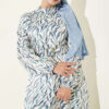 High Neck Jacquard Pattern Dress Blue - الصورة 2
