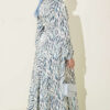 High Neck Jacquard Pattern Dress Blue - الصورة 3