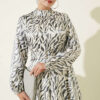 ⁦High Neck Jacquard Pattern Dress Black⁩ - الصورة ⁦2⁩