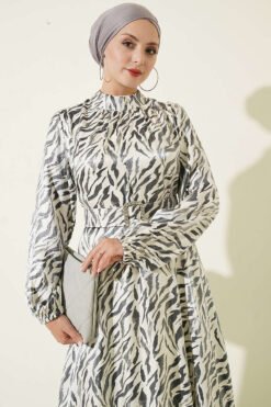 Alternative view of High Neck Jacquard Pattern Dress Black