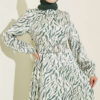 High Neck Jacquard Pattern Dress Green – Image 2
