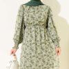 High Neck Mixed Pattern Chiffon Tunic Khaki