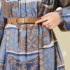 Printed Tunic with Stand Collar and Gathered Sleeves Blue – Bild 4