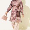 Printed Tunic with Stand Collar and Gathered Sleeves Powder Pink – Image 2