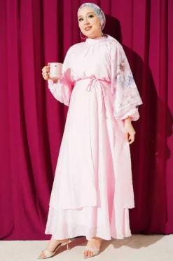 High Neck Piece Detailed Three-Layered Skirt Two-Piece Set Pink
