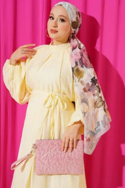 Alternative view of High Neck Piece Detailed Three-Layered Skirt Two-Piece Set Yellow