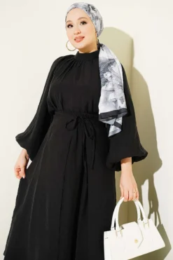 Alternative view of High Neck Piece Detailed Three-Layered Skirt Two-Piece Set Black