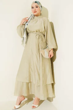 High Neck Piece Detailed Three-Layered Skirt Two-Piece Set