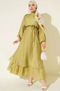 Alternative view of High Neck Piece Detailed Three-Layered Skirt Two-Piece Set