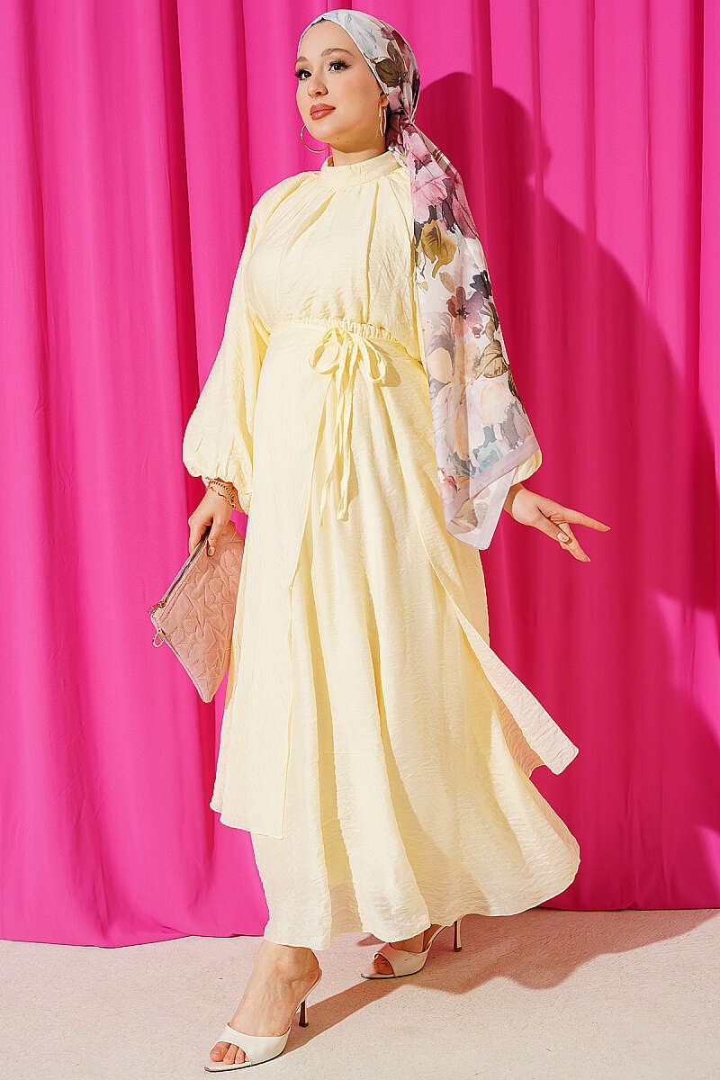 Ruffled Neckline Tied Two-Piece Set with Hem Edge Yellow - Imagen 5