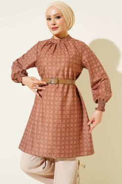 Collared Clover Patterned Tunic Rose Dust