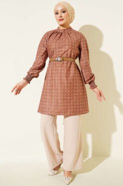 Alternative view of Collared Clover Patterned Tunic Rose Dust