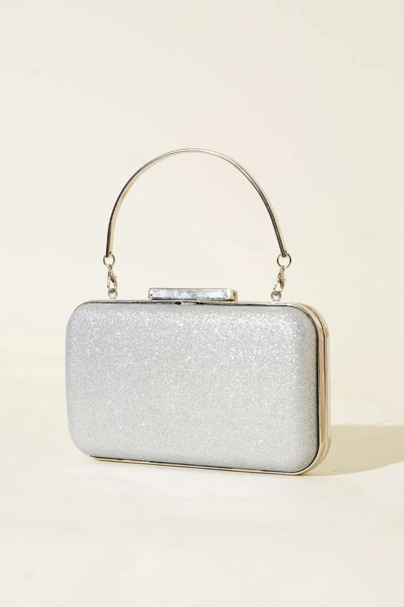 Rectangular Handle Evening Bag Silver