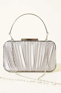 Alternative view of Rectangular Handle Satin Pleated Evening Bag Grey