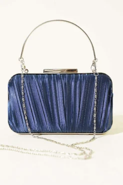 Alternative view of Rectangular Handle Satin Pleated Evening Bag Navy Blue