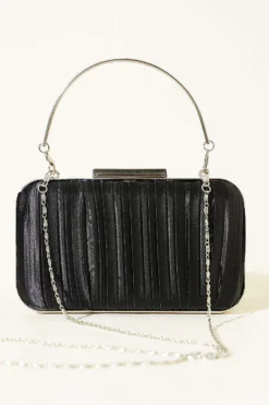 Alternative view of Rectangular Handle Satin Pleated Evening Bag Black