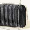 ⁦Rectangular Handle Satin Pleated Evening Bag Black⁩ - الصورة ⁦3⁩