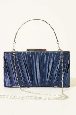 Alternative view of Rectangular Satin Pleated Evening Clutch Bag Navy Blue