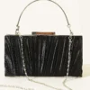 Rectangular Satin Pleated Evening Clutch Bag Black - Image 2
