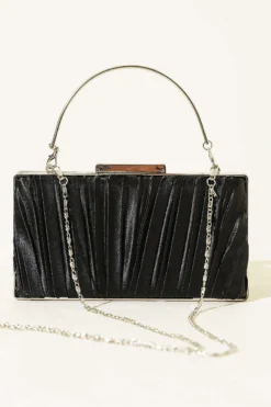 Alternative view of Rectangular Satin Pleated Evening Clutch Bag Black