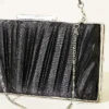 Rectangular Satin Pleated Evening Clutch Bag Black - Image 3