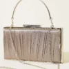 Rectangular Satin Pleated Evening Clutch Bag Mink