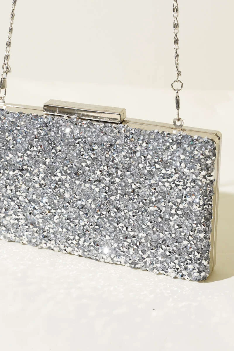Rectangular Embellished Evening Clutch Bag Silver - Image 3