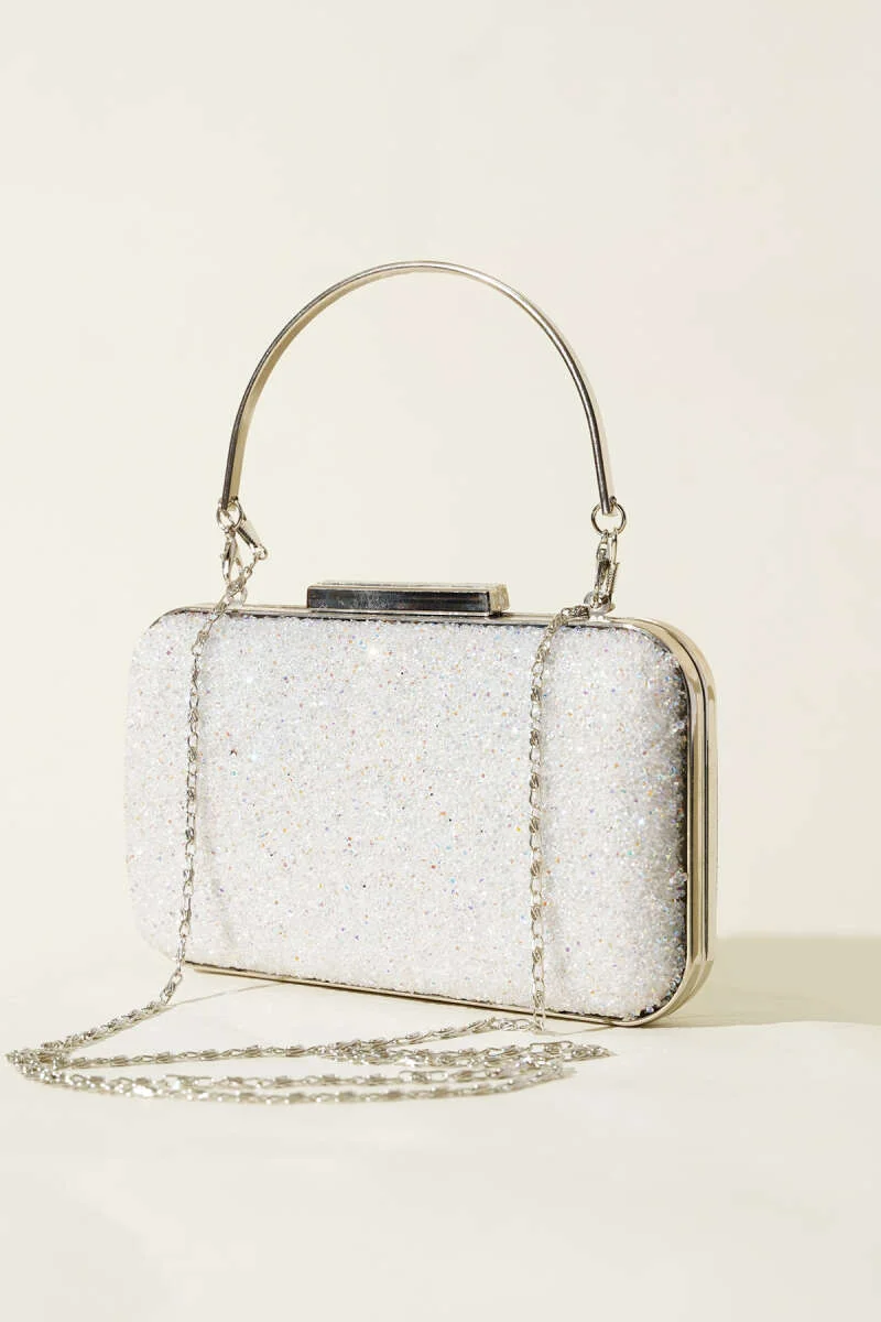 Rectangular Stone-Handled Evening Bag White