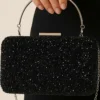 Rectangular Stone-Handled Evening Bag Black