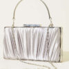 Rectangular Satin Pleated Evening Clutch Bag Grey