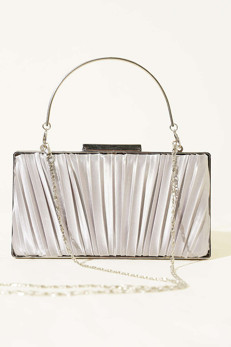 Rectangular Satin Pleated Evening Clutch Bag Grey - Imagen 2