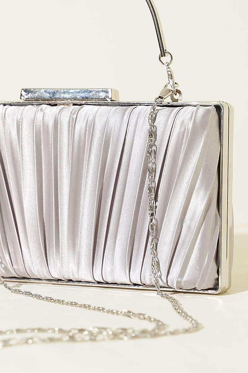 Rectangular Satin Pleated Evening Clutch Bag Grey - Imagen 3