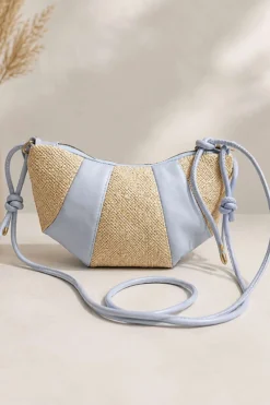 Stitched Detail Zippered Oval Bag Blue