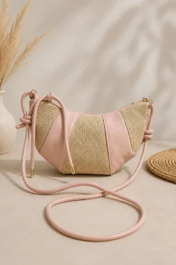 Stitched Detail Zippered Oval Bag Pink