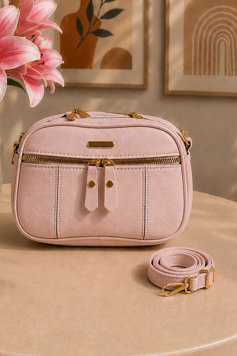 Four-Zipper Crossbody Bag Powder Pink