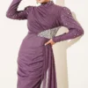 Draped Evening Dress with Stone Details Stone - Afbeelding 2