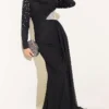 Draped Evening Dress with Stone Details Black