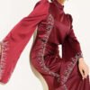 Draped Stone-Embellished Satin Evening Gown Burgundy