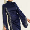 Draped Stone-Embellished Satin Evening Gown Navy Blue - Afbeelding 2