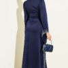Draped Stone-Embellished Satin Evening Gown Navy Blue - Afbeelding 3