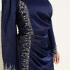 Draped Stone-Embellished Satin Evening Gown Navy Blue - Afbeelding 4