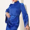 Draped Stone-Embellished Satin Evening Gown Saxon Blue – Image 2