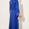 Draped Stone-Embellished Satin Evening Gown Saxon Blue – Image 3
