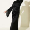Draped Stone-Embellished Satin Evening Gown Black