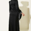 ⁦Draped Stone-Embellished Satin Evening Gown Black⁩ - الصورة ⁦3⁩