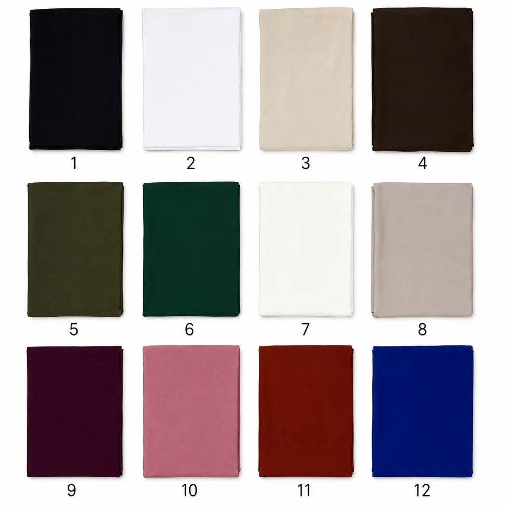 Dubai Hijab بالجملة colour chart — 12 numbered colours (1–12)